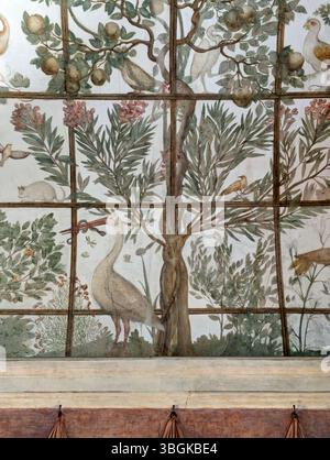 Villa Medici, Rom, in der Nähe der Piazza di Spagna. Vogelzimmer, Fresko von Jacopo Zucchi. Stockfoto