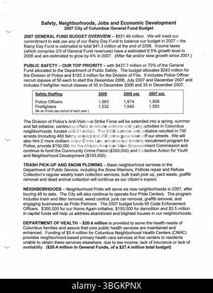 Diese Pressemitteilung des Bürgermeisters Michael Coleman aus dem Jahr 2006 unterstreicht seine Amtszeit als erster afroamerikanischer Bürgermeister von Columbus. Coleman war von 2000 bis 2016 der am längsten dienende Bürgermeister in der Geschichte der Stadt, bekannt für seine Führung und seine Mitgliedschaft in der Demokratischen Partei. Stockfoto