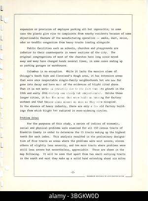 Der Bericht über das Erneuerungsprogramm 1968 untersucht 16 innerstädtische Kolumbus-Zensus-Trakte, wobei der Schwerpunkt auf Bevölkerungsstruktur und -Neuentwicklung liegt. Stockfoto