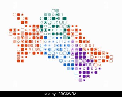 Turkmenistan, die Form des Landes, gebaut aus farbigen Zellen. Digitale Karte Turkmenistans auf weißem Hintergrund. Große abgerundete quadratische Blöcke. Stock Vektor