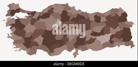 Karte der Türkei mit Regionen. Nur eine einfache Ländergrenzkarte mit regionaler Aufteilung. Braune Farbpalette. Stock Vektor