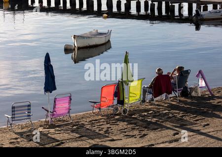 Playa Barnuevo, Boote, Idyll, Santiago de la Ribera, Mar Menor, autonome Region Murcia, Spanien, Stockfoto