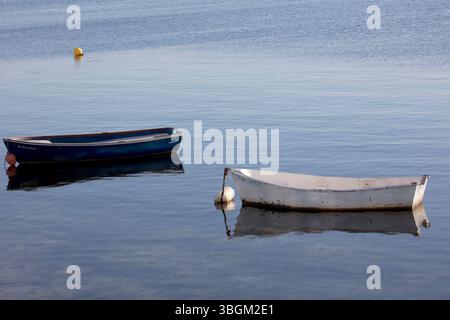 Boot, Hintergrundbeleuchtung, Idylle, Stillleben, Mar Menor, Santiago de la Ribera, San Javier, autonome Region Murcia, Spanien, Stockfoto