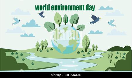 Poster Zum Weltumwelttag – Rettet Die Erde, Eco Awareness, Nature Conservation Design Stock Vektor