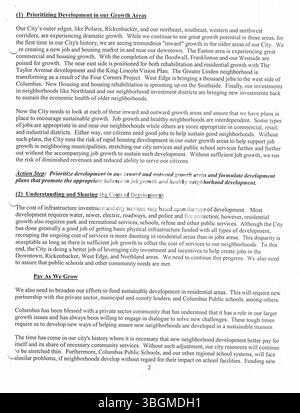 Seite 206 der 2003 veröffentlichten Pressemitteilungen des Bürgermeisters Michael Coleman enthält wichtige Ankündigungen und politische Updates während seiner Amtszeit als erster afroamerikanischer Bürgermeister von Columbus, Ohio. Stockfoto
