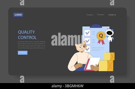 KI in mittelständischen Geschäftsprozessen verbessert Effizienz und Genauigkeit bei der Qualitätskontrolle. Durch die Integration von KI-Tools werden Abläufe optimiert, hohe Standards und höhere Produktivität gewährleistet. Vektorabbildung. Stock Vektor