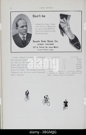 Das Jahrbuch „Optic“ 1907-08 der South High School beleuchtet das Wachstum und die Entwicklung der Schule, dokumentiert den Umzug in das neue Gebäude im Jahr 1924 und beinhaltet Informationen über Schüler und Dozenten, akademische Leistungen und Schultraditionen. Stockfoto