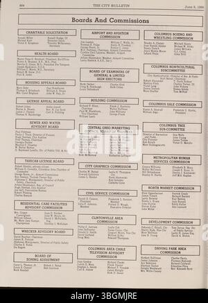 Diese Ausgabe des Columbus City Bulletins von 1990 enthält stadtratsverfahren, erlassene Verordnungen, Beschlüsse, Aktualisierungen des öffentlichen Dienstes, Ausschreibungen, Vorschläge und Aktivitäten des Vorstands. Stockfoto
