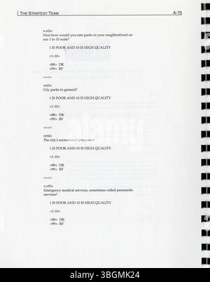 Die 1996 von der Stadt Columbus in Auftrag gegebene Studie zur Kundenzufriedenheit bewertet die Wahrnehmung der Bürger von städtischen Dienstleistungen. Die Studie hilft der Stadt, Serviceziele festzulegen, aktuelle Richtlinien zu bewerten und Budgetzuweisungen für das kommende Jahr zu bestimmen. Es ist eine Fortsetzung früherer Studien aus den Jahren 1994 und 1995. Stockfoto