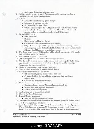 Dieser Plan 2002 beschreibt die Einrichtungen der Columbus Public Schools und skizziert einen Rahmen für die Entwicklung eines umfassenden gesamtbezirksweiten Masterplans zur Verbesserung der Infrastruktur und der Ressourcenzuweisung für die Schulen des Distrikts. Stockfoto