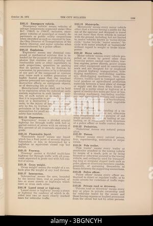 Das Columbus City Bulletin von 1972 enthält eine detaillierte Darstellung der Maßnahmen, Verordnungen, Beschlüsse, Aktualisierungen des öffentlichen Dienstes und Aktivitäten der Stadtverwaltung, die vom Stadtschreiber überwacht werden. Stockfoto