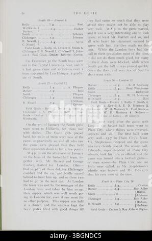 Das Jahrbuch der South High School von 1907, Band 1, Nummer 1, The Optic, bietet Einblicke in die frühe Geschichte der Schule. Dieses Jahrbuch enthält die Namen der Schüler, die Klassenlisten, Lehrkörper und Fotografien und bietet somit eine visuelle und historische Aufzeichnung der ersten Jahrbuchveröffentlichung. Es ist ein wichtiges Artefakt aus den frühen Jahren der South High in Columbus, Ohio. Stockfoto