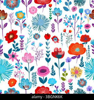 Gartenblume, Pflanzen, botanisches, nahtloses Muster Vektor-Design für Mode, Stoff, Tapeten. Niedliches Muster in kleiner Blume. Klein, bunt Stock Vektor