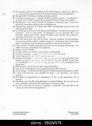 Der District-Wide Master Facilities Plan der Columbus Public Schools 2002 beschreibt eine Strategie zur Bewertung und Verbesserung der District Facilities. Dieses Dokument bietet einen detaillierten Rahmen für die Erstellung eines neuen Bebauungsplans zur Erfüllung der Bedürfnisse des Bezirks und zur Verbesserung der Infrastruktur. Stockfoto