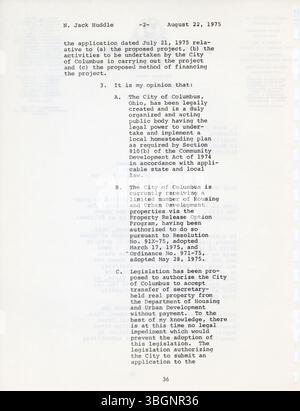 Das Columbus Urban Homestead Program von 1975 bot einen strategischen Plan zur Wiederherstellung städtischer Wohnungen an, indem es auf verschlechterte Grundstücke zielte, die HUD für Reinvestitionen hielt. Stockfoto
