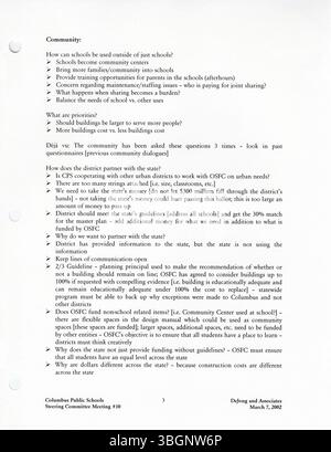 In diesem Abschnitt des Columbus Public Schools District-Wide Master Facilities Plan (2002) werden die aktuellen Einrichtungen erörtert und ein Rahmen für zukünftige Upgrades und Erweiterungen der Schulinfrastruktur innerhalb des Distrikts geschaffen. Stockfoto