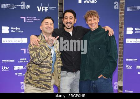 Sammy Amara, Eko Fresh und Tim Bendzko bei der Verleihung von der Deutsche Entertainment Award am 5.06.2025 im Harbour Club Köln Stockfoto