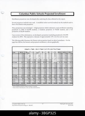 Im Columbus Public Schools District-Wide Master Facilities Plan von 2002 werden Prioritäten für die Verbesserung des körperlichen Zustands von Schulgebäuden und die Anpassung an die zunehmende Einschreibung von Schülern festgelegt. Stockfoto