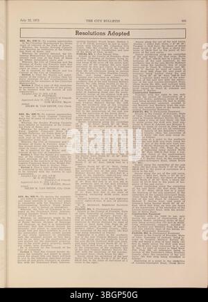 Das Columbus City Bulletin von 1972, das vom Stadtschreiber betreut wird, enthält stadtratsverfahren, Verordnungen, Beschlüsse, Aktualisierungen des öffentlichen Dienstes sowie öffentliche Anzeigen für Angebote und Vorschläge verschiedener Stadtverwaltungen. Stockfoto