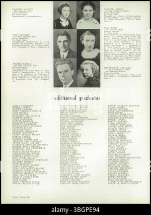 Das Jahrbuch „Polaris Memory Book“ von der North High School aus dem Jahr 1936 enthält eine Inschrift von Pauline J Bryant. Das Jahrbuch, das von den Journalismusklassen zusammengestellt wurde, bietet eine Momentaufnahme der Geschichte der Schule. Die North High School, entworfen von Frank Packard, wurde 1979 geschlossen. Stockfoto