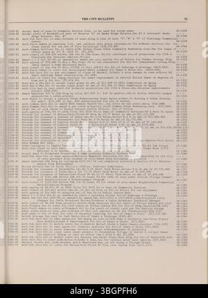 Im Columbus City Bulletin Teil 1 von 1981 werden die Tätigkeiten des stadtrates, einschließlich Verordnungen, Beschlüsse, Angebote und Vorschläge, Notizen zum öffentlichen Dienst, und die Kaufkommission. Stockfoto