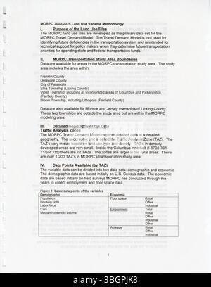 Das Transportation Improvement Program (TIP) für 2004-2007, das von MORPC erstellt wurde, beschreibt die geplanten Transportverbesserungen für die Region Columbus und stellt die Einhaltung der Bundesstandards sicher, um die notwendige Finanzierung des Transportverkehrs sicherzustellen. Stockfoto