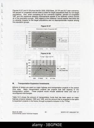 Das Transportation Improvement Program (TIP) von MORPC für 2004-2007 enthält einen vierjährigen Zeitplan für Transportverbesserungen, um die Finanzierung durch die Bundesbehörden sicherzustellen und die Einhaltung der Transportvorschriften sicherzustellen. Stockfoto