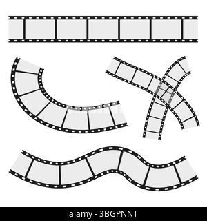 Filmset-Symbol. Mehrere Streifensymbole. Schwarz-weiße Kurven. Vektorsammlung. Stock Vektor