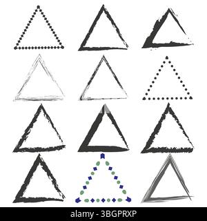 Symbol für Dreiecksrahmen. Geometrisches Dreiecksymbol. Abstraktes Grunge-Dreieck. Vektorform-Kollektion. Stock Vektor