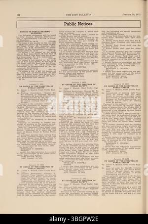 Das Columbus City Bulletin von 1972, das vom Stadtschreiber betreut wird, umfasst die Verfahren der Stadt, Verordnungen, Aktualisierungen des öffentlichen Dienstes, Ausschreibungen und Aktivitäten des Kaufausschusses und bietet Einblicke in die Aktionen in den Stadtabteilungen. Stockfoto