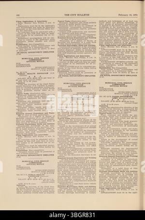 In diesem Teil des Columbus City Bulletins von 1972 werden Maßnahmen des stadtrates, einschließlich Verordnungen und Beschlüsse, sowie Notizen des öffentlichen Dienstes, Ausschreibungsanzeigen und offizielle Aktivitäten der Kaufbehörde, die alle vom Stadtschreiber beaufsichtigt werden, dokumentiert. Stockfoto