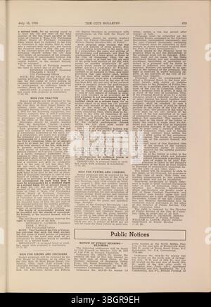 Das Columbus City Bulletin von 1972 enthält Berichte über die Sitzungen des stadtrates, Verordnungen, Beschlüsse, Notizen des öffentlichen Dienstes, Ausschreibungen für Angebote, und Updates an Bord von Kaufaktivitäten, die vom Stadtschreiber überwacht werden. Stockfoto