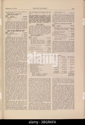 Das Columbus City Bulletin von 1972, das vom Stadtrat beaufsichtigt wird, enthält die Verfahren des Stadtrates, Verordnungen, Beschlüsse, Aktualisierungen des öffentlichen Dienstes, Werbung für Angebote, Vorschläge und Aktivitäten des Einkaufsausschusses, in denen die offiziellen Maßnahmen der städtischen Abteilungen detailliert dargestellt werden. Stockfoto
