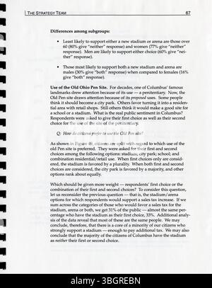 Die 1996 von der Stadt Columbus in Auftrag gegebene Studie zur Kundenzufriedenheit hilft dabei, die Qualität öffentlicher Dienstleistungen und Einrichtungen zu messen, politische Entscheidungen zu treffen, Serviceziele festzulegen und Ressourcen für das kommende Jahr bereitzustellen. Die Studie baut auf den Daten von 1994 und 1995 auf. Stockfoto