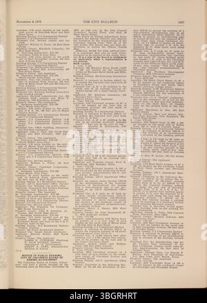 Das Columbus City Bulletin von 1972, das vom stadtrat beaufsichtigt wird, beschreibt das Vorgehen des stadtrates, Verordnungen, Beschlüsse, Ausschreibungen, Vorschläge, Aktualisierungen des öffentlichen Dienstes, Aktivitäten des Kaufausschusses und Maßnahmen der Stadtverwaltung. Stockfoto