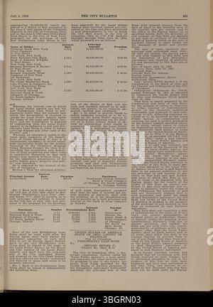 Das Columbus City Bulletin 1964 beschreibt die Arbeit des stadtrates, einschließlich Verordnungen, Beschlüsse, Angebote, Vorschläge, und Updates des öffentlichen Dienstes, unter der Leitung des Stadtschulers. Stockfoto