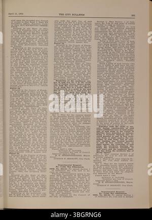 Diese Ausgabe des Columbus City Bulletins von 1964 enthält die Beratungen der Stadt, Verordnungen, Vorschläge, Entschließungen, Werbung, Aktualisierungen des öffentlichen Dienstes und Aktivitäten des Kaufausschusses unter der Aufsicht des Stadtschutzers. Stockfoto