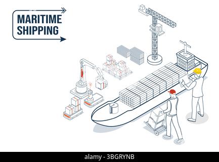 Containerschifftransport für den weltweiten Frachtverkehr über maritime Logistik- und Schifffahrtsnetze. Stock Vektor
