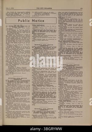 Das Columbus City Bulletin von 1964 enthält offizielle Dokumente über die Verfahren des stadtrates, Berichte über den öffentlichen Dienst und Aktivitäten verschiedener Stadtverwaltungen, die unter der Leitung des Stadtschutzers veröffentlicht wurden. Stockfoto