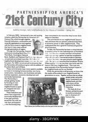 Die Pressemitteilungen aus dem Jahr 2003, die vom Büro von Bürgermeister Michael Coleman produziert wurden, dokumentieren seine politische Arbeit, Stadtführung und Regierungsführung während seiner Amtszeit als Columbus’ erster afroamerikanischer Bürgermeister von 2000 bis 2016. Stockfoto