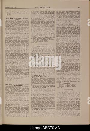 Das Columbus City Bulletin von 1964 enthält die Beratungen, Verordnungen, Beschlüsse, Ausschreibungsanzeigen und Aktualisierungen in Bezug auf den öffentlichen Dienst und die Tätigkeiten des Kaufausschusses unter der Aufsicht des Stadtschulers. Stockfoto