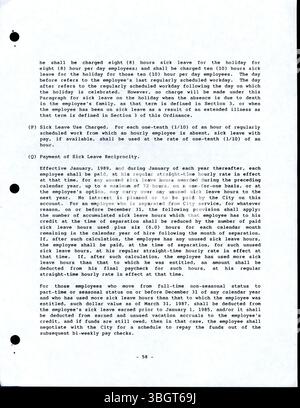 Verordnung Nr. 790-87 gibt die Lohn- und Gehaltsbestimmungen für Mitarbeiter in den Verwaltungs-, Berufs- und Aufsichtskategorien der Stadt Columbus (Ohio) an, wobei Mitarbeiter in den uniformierten Abteilungen Feuer, Polizei und Gesundheit ausgeschlossen sind. Die Verordnung enthält eine Notfallerklärung zur sofortigen Vollstreckung. Stockfoto