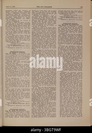 Das Columbus City Bulletin von 1964, das unter der Leitung des stadträts zusammengestellt wurde, enthält die Verfahren der Stadt, Verordnungen, Beschlüsse, Ausschreibungen, Aktualisierungen des öffentlichen Dienstes, und Aktivitäten des Board of Purchase. Stockfoto