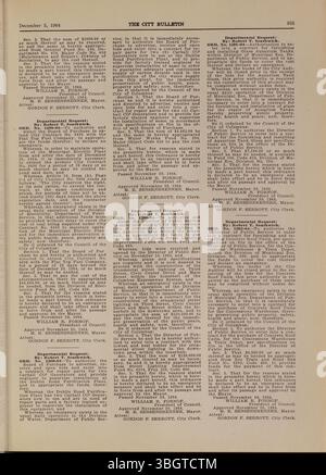 Das Columbus City Bulletin von 1964, unter der Leitung des stadträts, enthält die Beratungen des stadtrates, Verordnungen, Vorschläge, Beschlüsse, Ausschreibungen, Aktualisierungen des öffentlichen Dienstes und Aktivitäten des Vorstands. Stockfoto