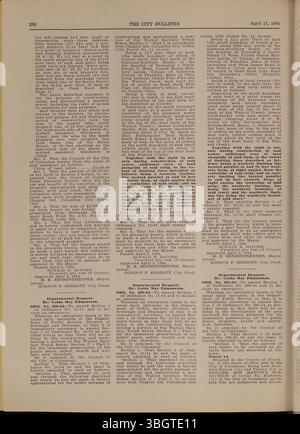 Das Columbus City Bulletin von 1964, das unter der Leitung des stadträts veröffentlicht wurde, enthält stadtratsverfahren, Verordnungen, Beschlüsse, Ausschreibungen, Aktualisierungen des öffentlichen Dienstes, und Aktionen der Stadtverwaltung. Stockfoto