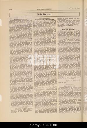 Dieser Abschnitt des Columbus City Bulletins von 1972 enthält die Beratungen des stadtrates, Verordnungen, Beschlüsse, Ausschreibungen für Angebote und Vorschläge sowie offizielle Aktionen der Stadtverwaltungen, die vom Stadtschreiber überwacht werden. Stockfoto