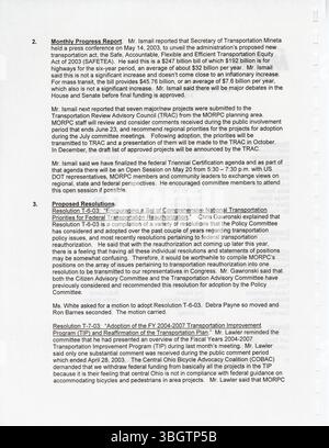 Das von MORPC entwickelte Transportation Improvement Program (TIP) von 2004-2007 beschreibt geplante Verkehrsprojekte zur Verbesserung der Infrastruktur von Columbus. Das Programm gewährleistet die Einhaltung der Bundesvorschriften zur Sicherstellung der Transportfinanzierung für die Region. Stockfoto