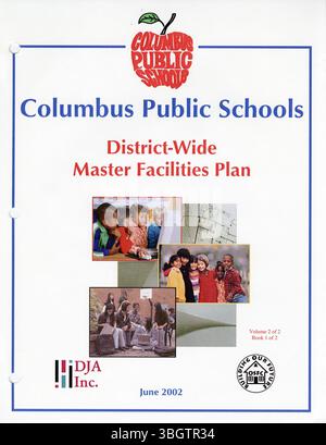 Der District Wide Master Facilities Plan 2002 für Columbus Public Schools beschreibt den aktuellen Zustand der District Facilities und legt die Grundlage für einen zukünftigen Masterplan, der die Entwicklung und Verbesserungen im gesamten Distrikt steuern soll. Stockfoto