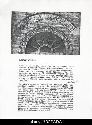 Der Bericht der Riverfront Development Task Force von 1984 enthält eine Reihe von Empfehlungen für die Revitalisierung des Ufergebiets Columbus, Ohio, mit Schwerpunkt auf nachhaltiger Stadtplanung und gemeindenaher Entwicklung. Stockfoto