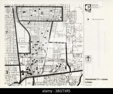Die Anwendung des Columbus Urban Homestead Program 1975 im Rahmen des National Urban Homesteading Program zielt darauf ab, die sich verschlechternden Gebiete in Columbus wiederzubeleben. Der Plan sieht Anreize für finanzielle und menschliche Reinvestitionen in Vierteln mit verlassenen Grundstücken oder solchen, die unter der Kontrolle des US-Ministeriums für Wohnungsbau und Stadtentwicklung (HUD) stehen. Stockfoto